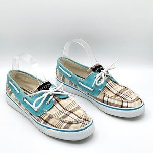Sperry Topsider BISCAYNE Khaki Plaid/Turquoise SZ 8.5